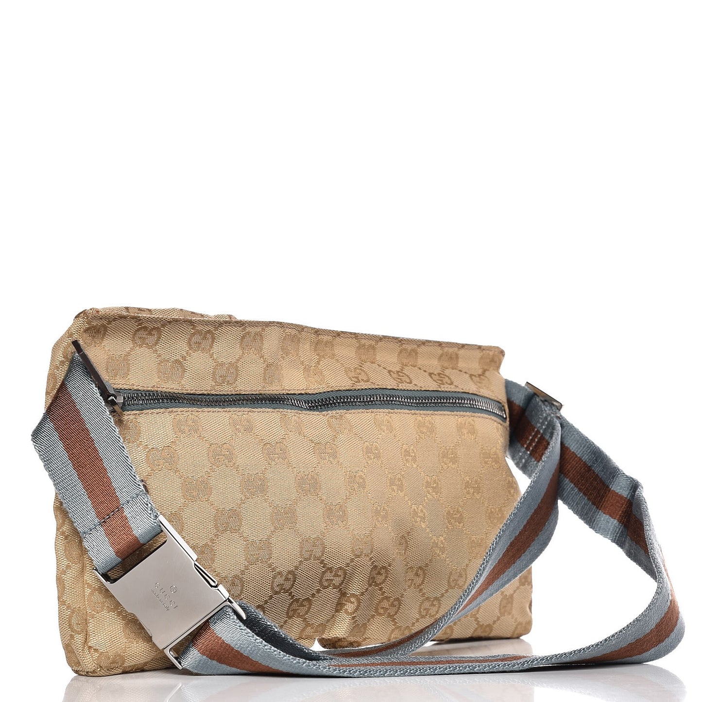 GG Monogram Web Double Pocket Belt Bag Blue