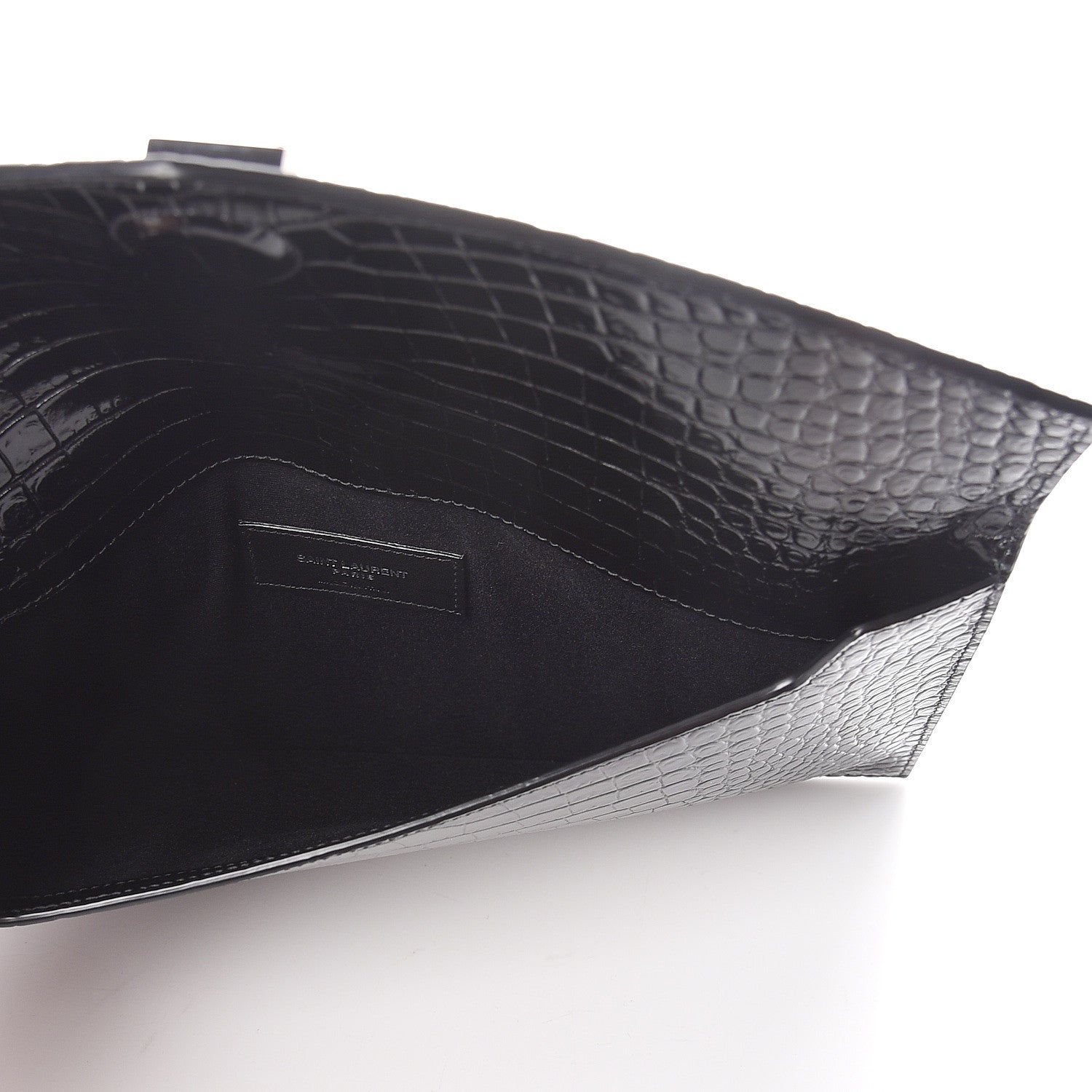 Saint Laurent Calfskin Crocodile Embossed Uptown Monogram Clutch Black 5 of 7