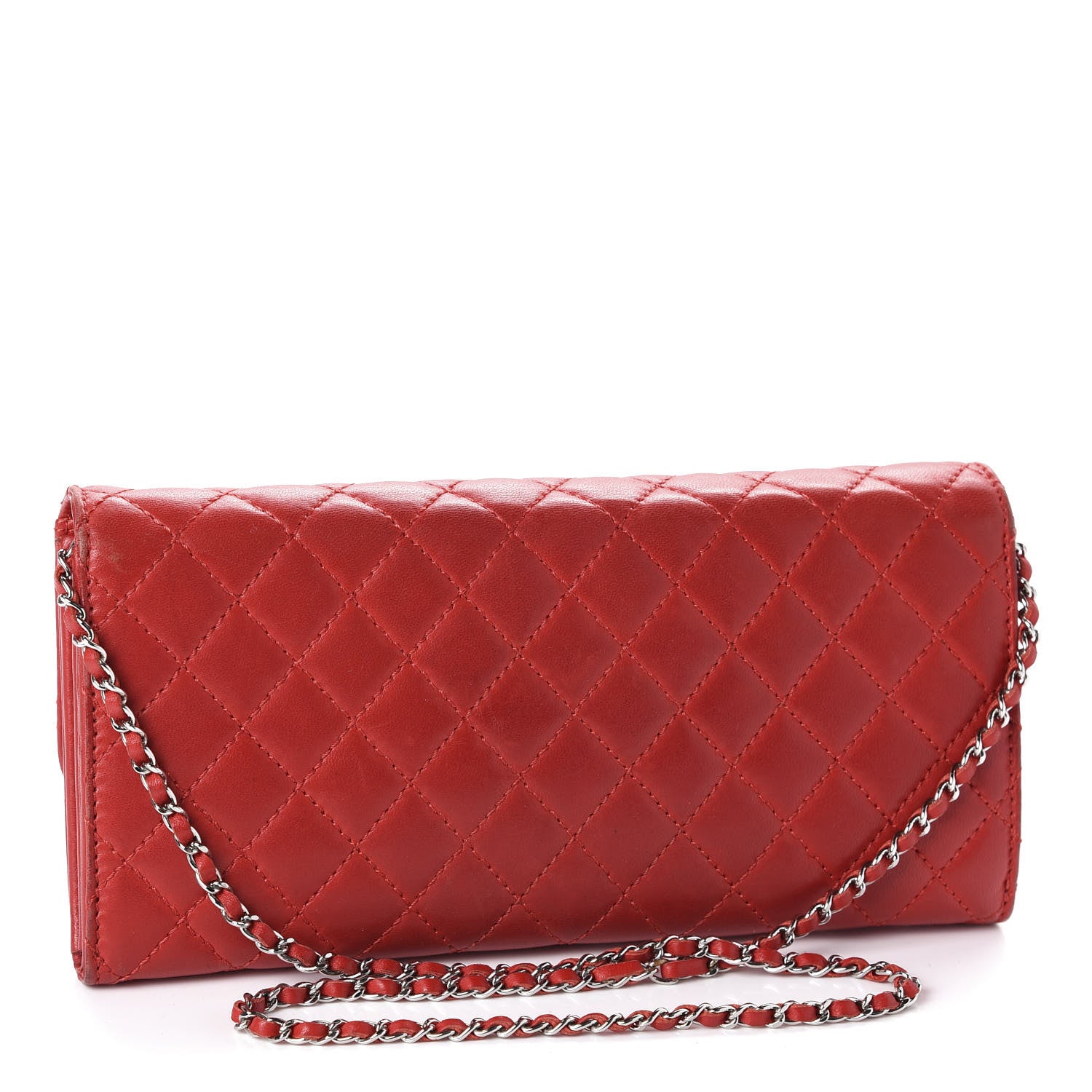 Chanel Lambskin Quilted Chain Clutch Flap Red 3 of 17