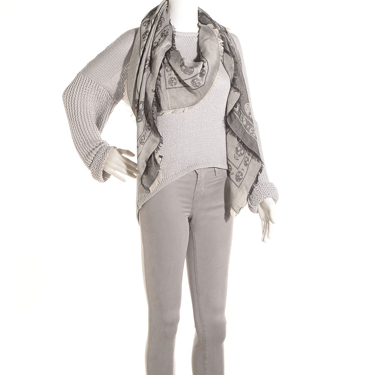 Alexander McQueen Cotton Viscose Skull Shawl Grey 2 of 7