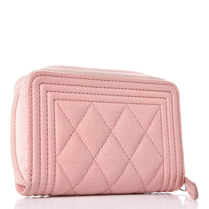 Chanel Caviar Quilted Boy Zip Around Coin Purse Wallet Light Pink 3 of 12