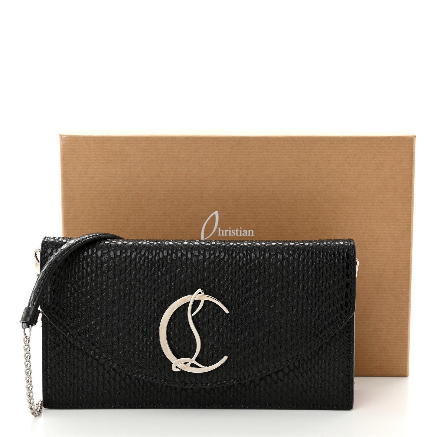 Jurassic Calfskin Embossed Loubi54 Crossbody Clutch Black