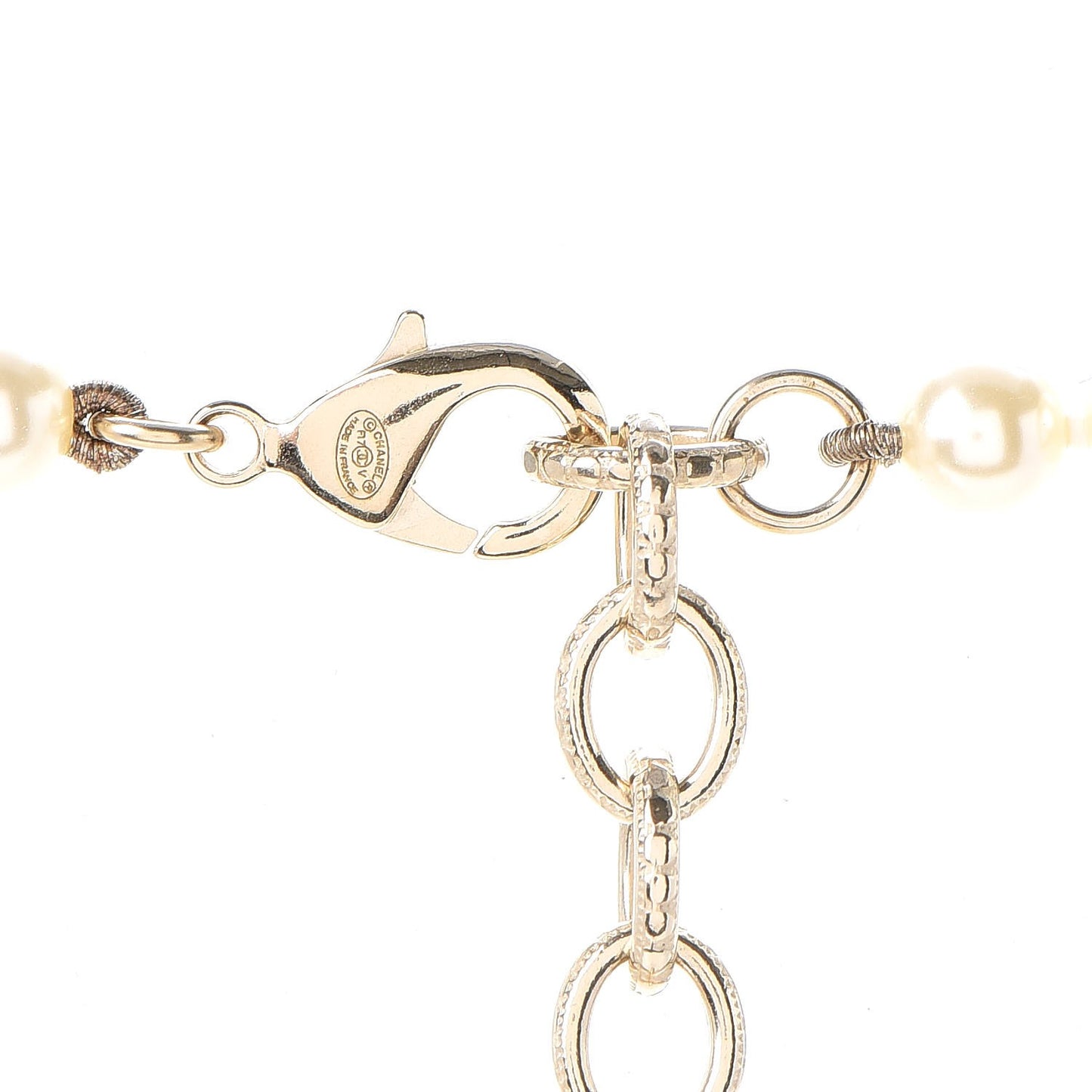 Graduated Pearl Crystal CC Long Necklace Light Gold