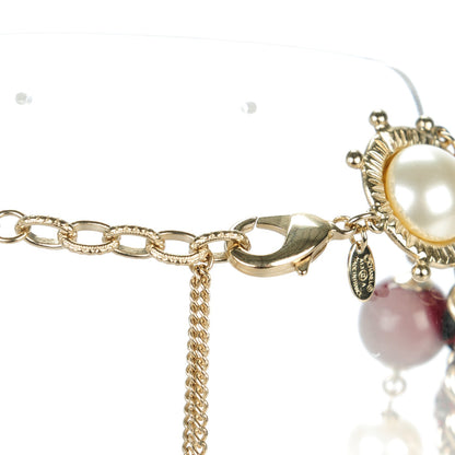 Chanel Tweed Pearl CC Beaded Necklace Red Gold 4 of 6