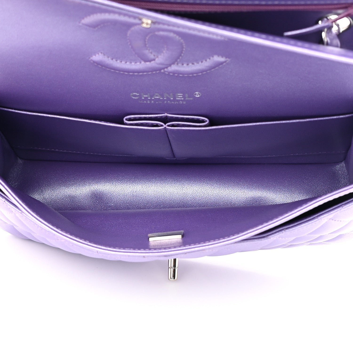 Chanel Metallic Lambskin Quilted Medium Double Flap Purple 5 of 16