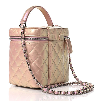 Chanel Iridescent Calfskin Quilted Small Top Handle Vanity Case With Chain Pink 3 of 12
