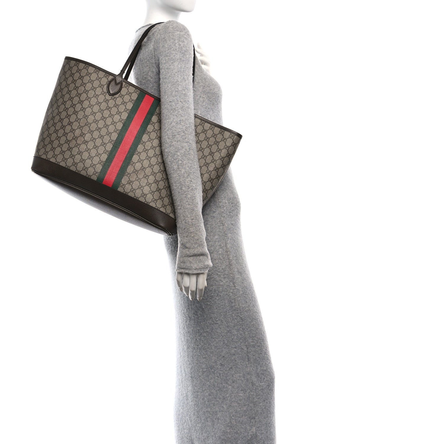 Gucci GG Supreme Monogram Textured Dollar Calfskin Web Large Ophidia Tote Beige Ebony New Acero 2 of 12