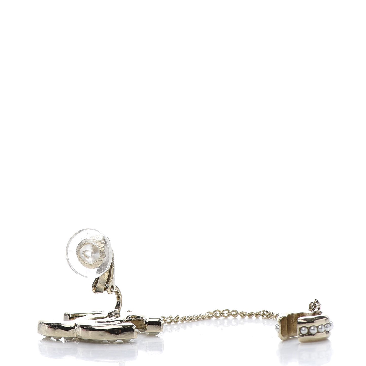 Pearl CC Chain Cuff Single Earring Gold Pearly White