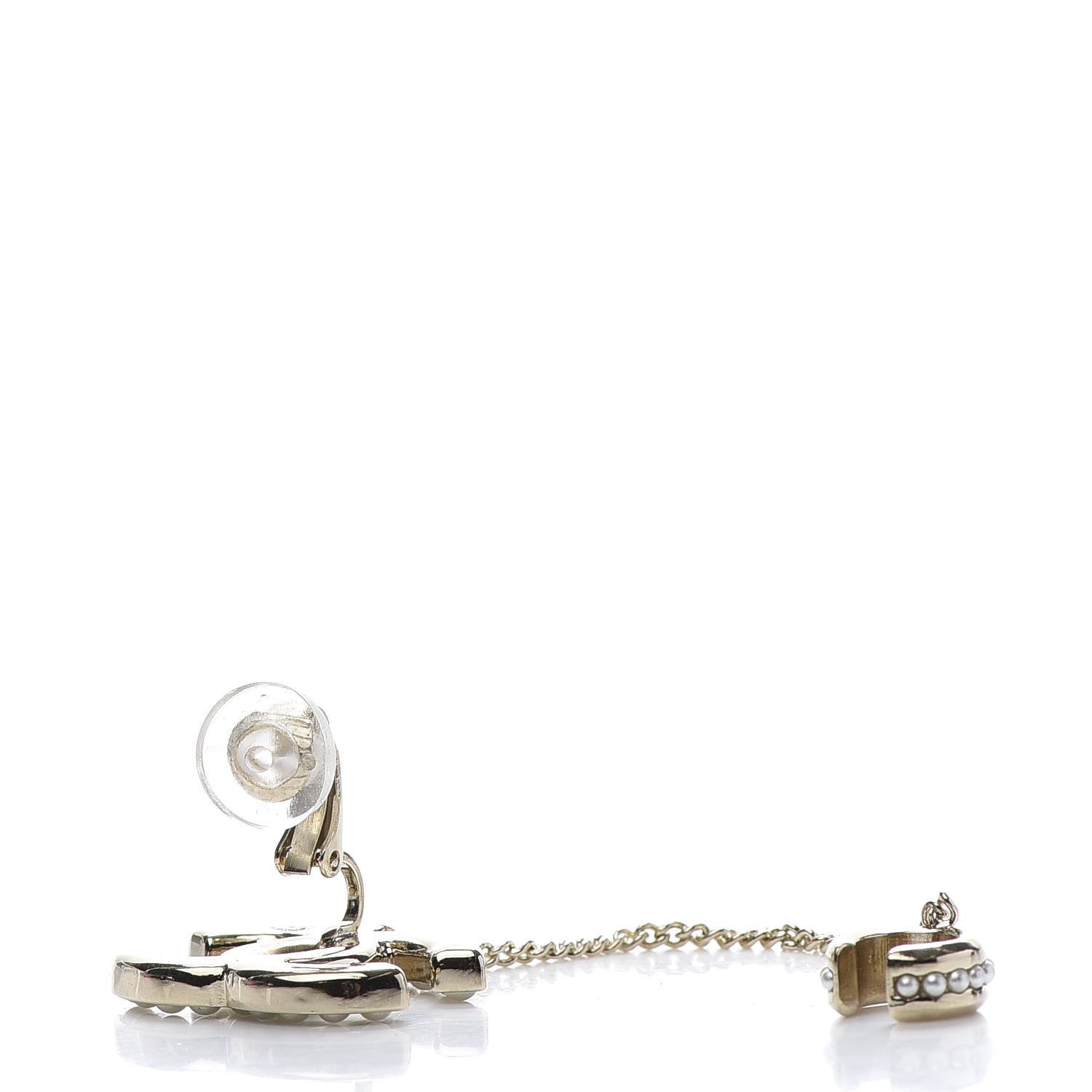 Chanel Pearl CC Chain Cuff Single Earring Gold Pearly White 3 of 5