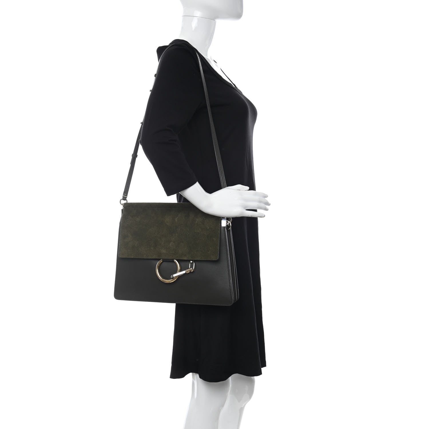Chloe Suede Calfskin Medium Faye Shoulder Bag Deep Forest 2 of 10