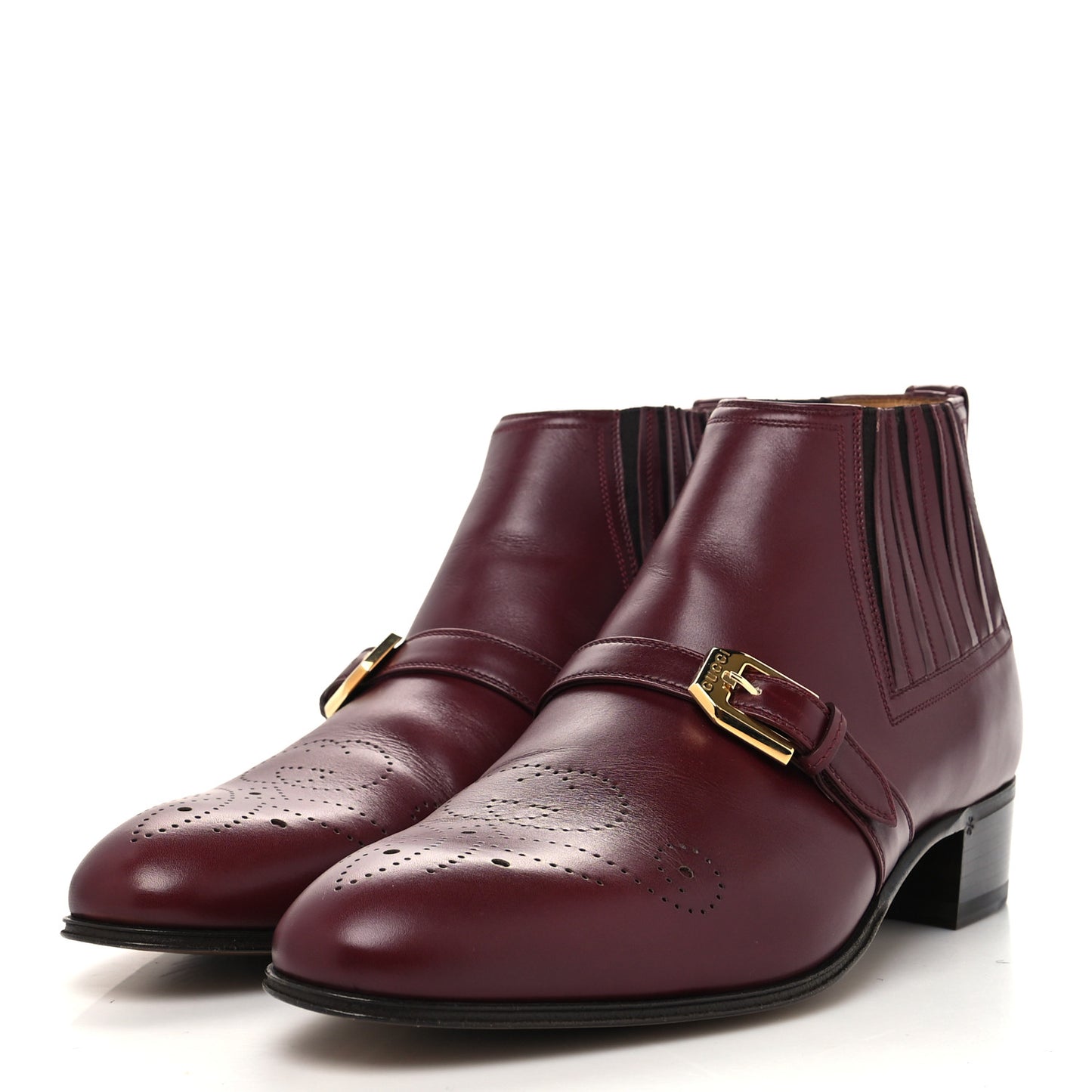 New Waxed Calfskin Mens G Medallion Toe Ankle Boots 8 Red Bordeaux