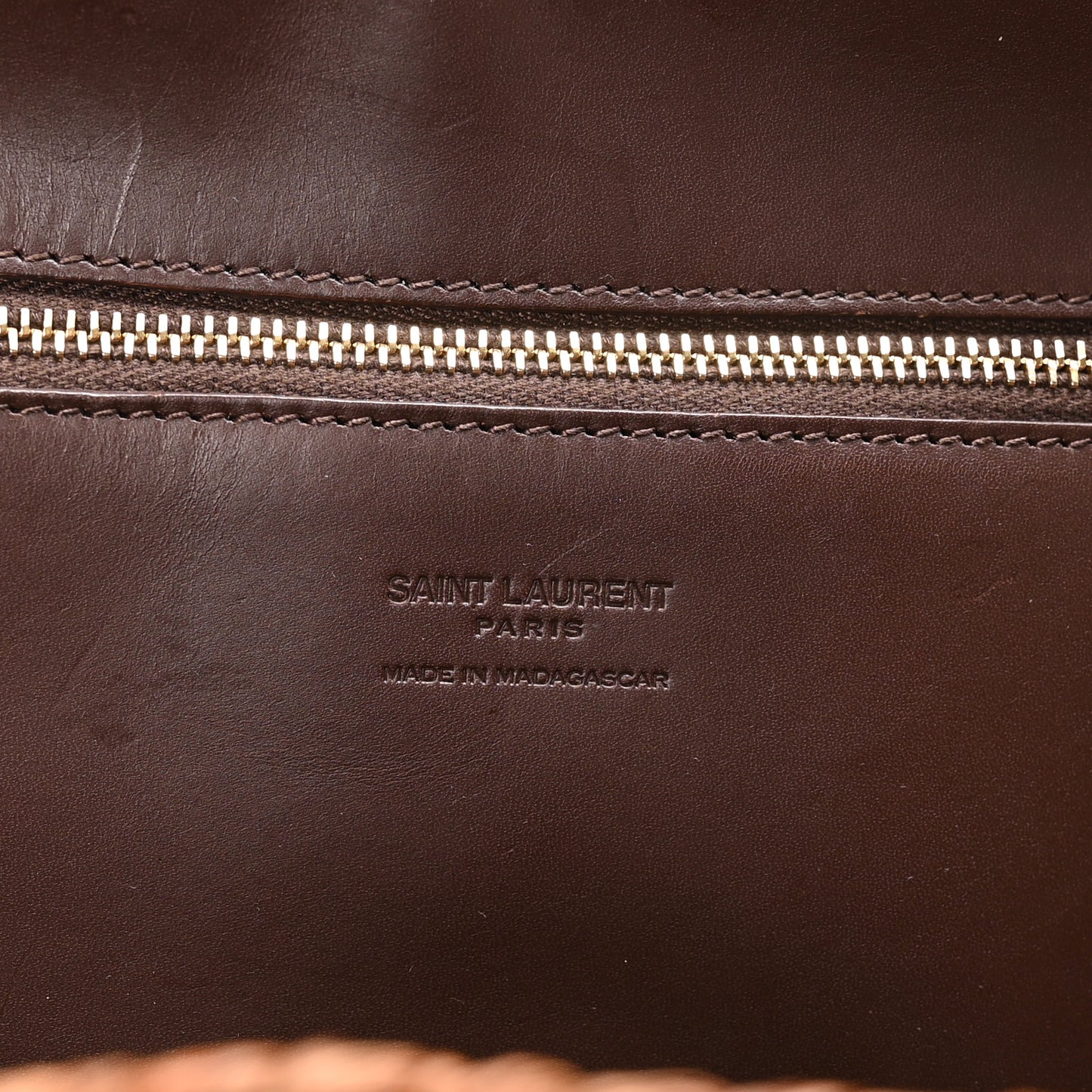 Raffia Calfskin Medium Panier Tote Dark Chocolate