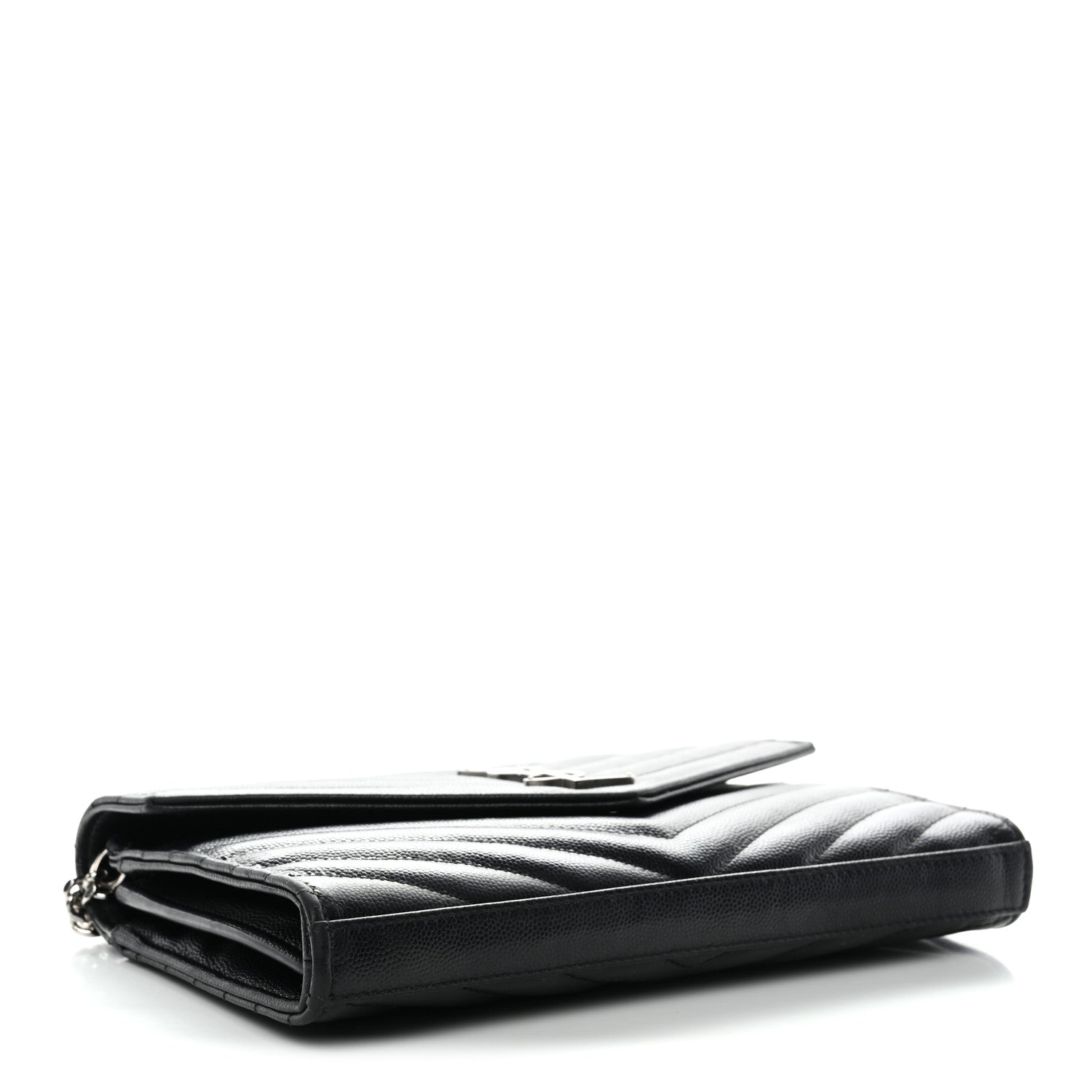 Saint Laurent Grain De Poudre Matelasse Chevron Monogram Chain Wallet Black 4 of 16