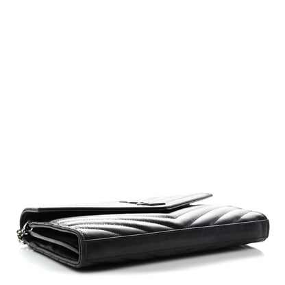 Saint Laurent Grain De Poudre Matelasse Chevron Monogram Chain Wallet Black 4 of 16