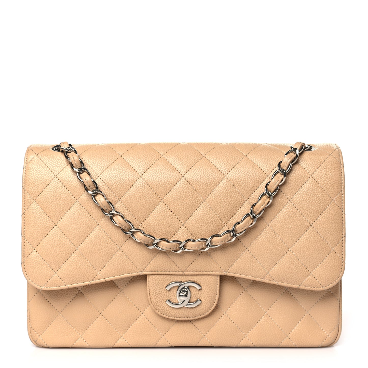 Caviar Quilted Jumbo Double Flap Beige Clair