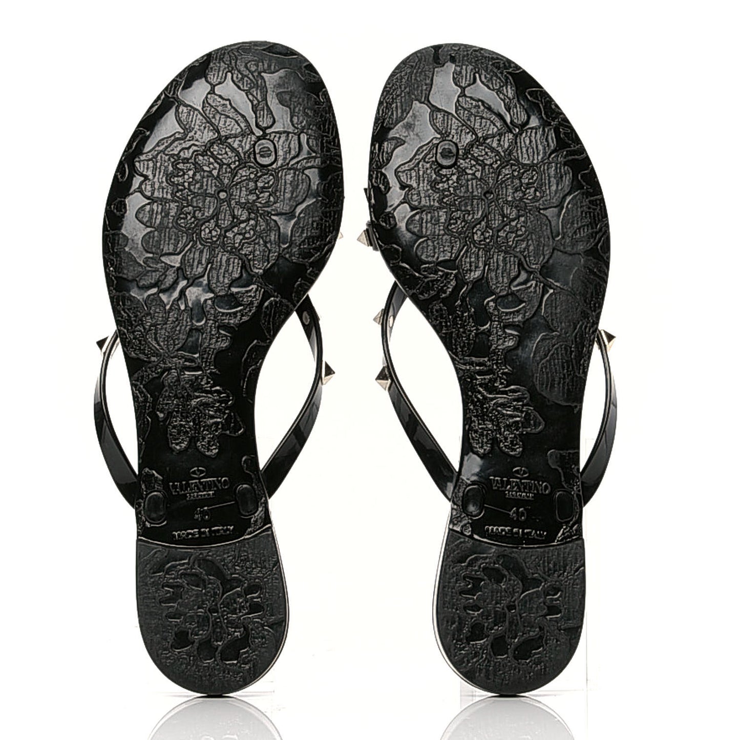 PVC Jelly Rockstud Bow Thong Sandals 40 Black