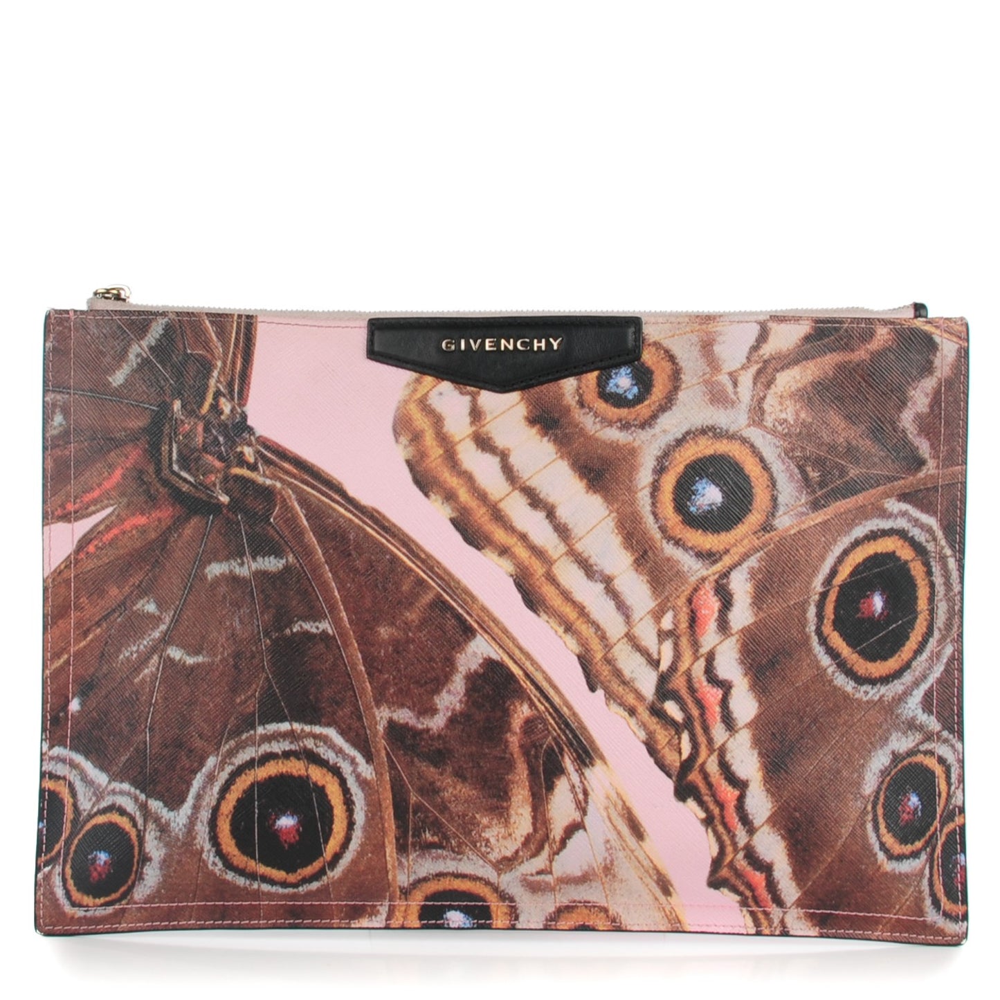 Coated Canvas Butterfly Print Large Flat Zip Pouch Multicolor