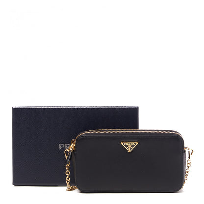 Prada Saffiano Lux Mini Double Zip Chain Crossbody Bag Black 10 of 10