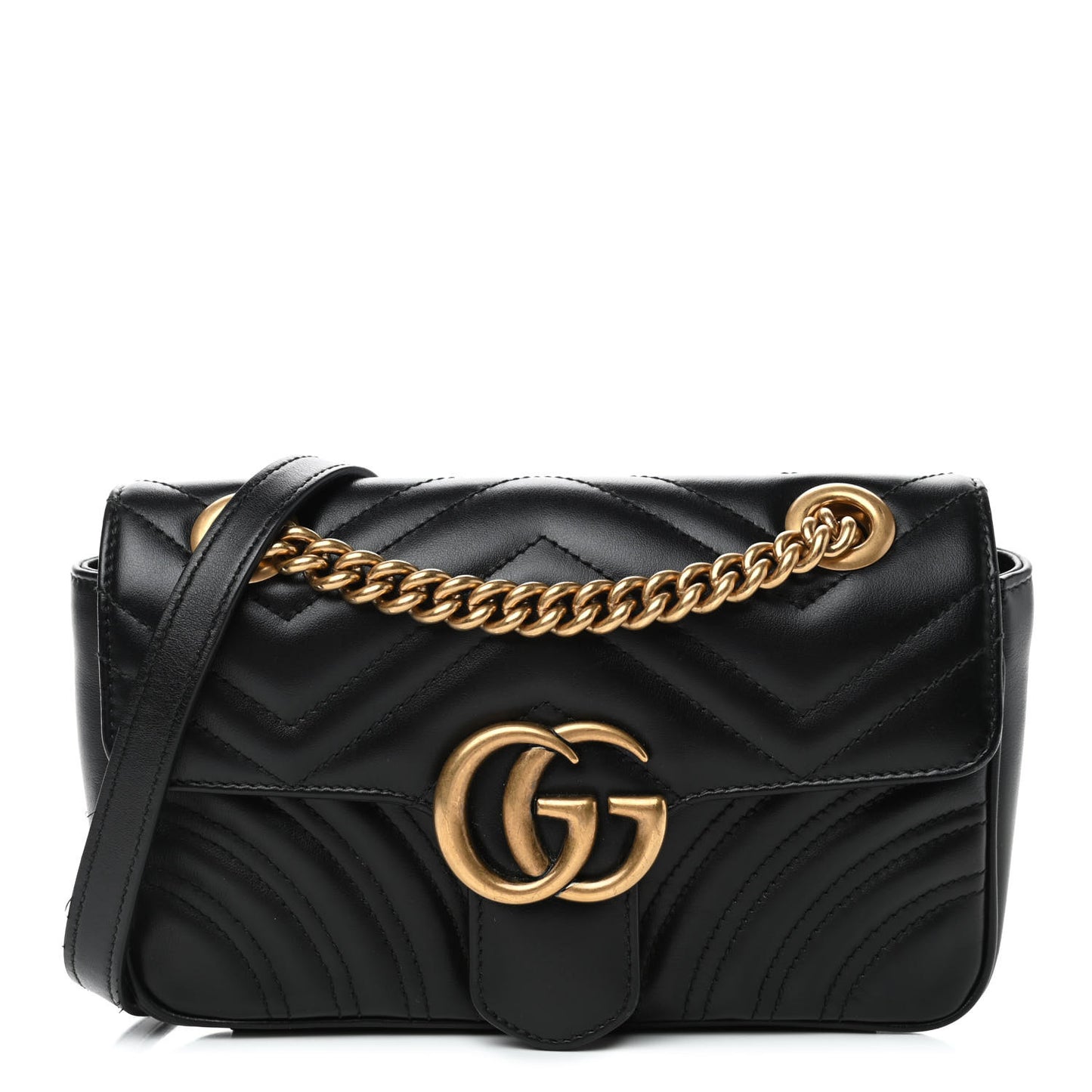 Calfskin Matelasse Mini GG Marmont Shoulder Bag Black