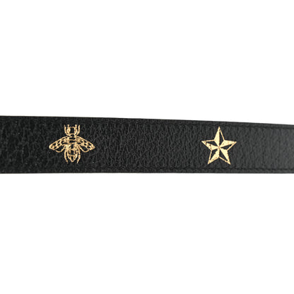 Gucci Textured Dollar Calfskin Bees And Stars Print Womens 20mm Belt 100 40 Black Gold 6 of 6