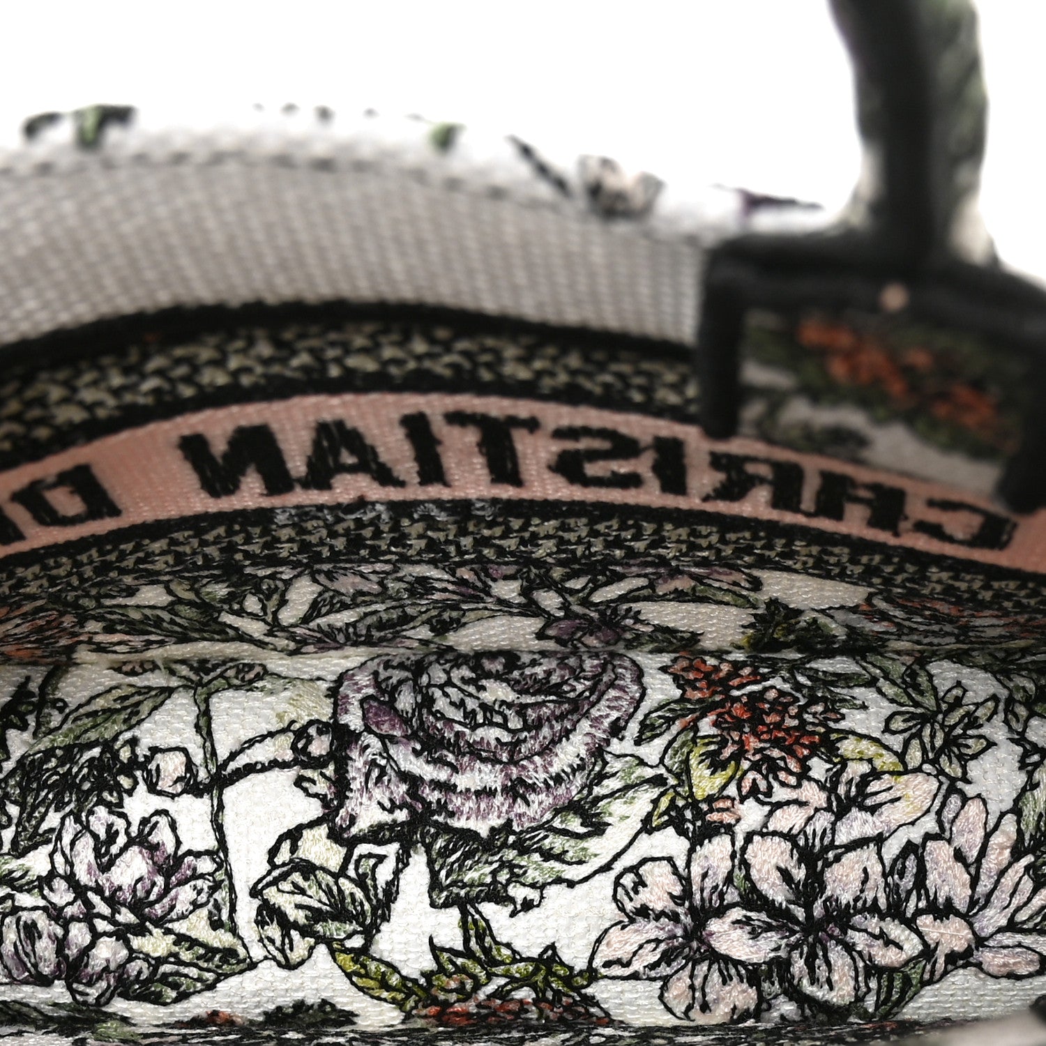 Christian Dior Canvas Embroidered Flowers Mini Book Tote With Strap White Multicolor 5 of 10