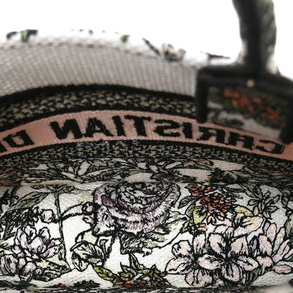 Christian Dior Canvas Embroidered Flowers Mini Book Tote With Strap White Multicolor 5 of 10