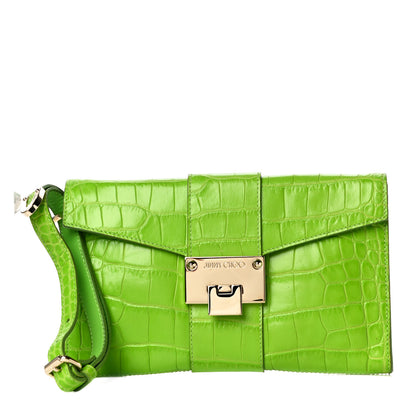 Jimmy Choo Calfskin Crocodile Embossed Rivera Clutch Lime 1 of 14