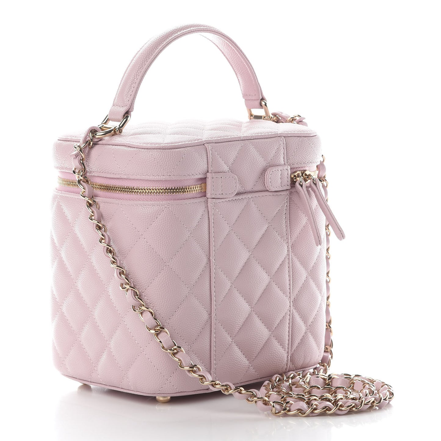 Caviar Quilted Small Top Handle Vanity Case With Chain Light Pink