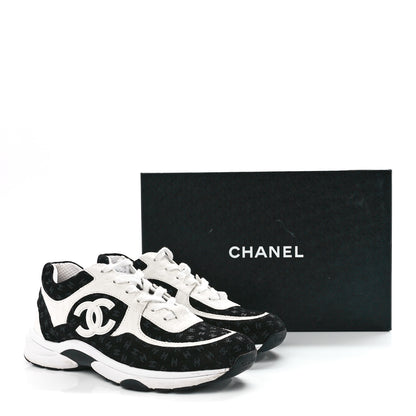 Chanel Nylon Suede Calfskin Printed CC Sneakers 40 White Black 9 of 9