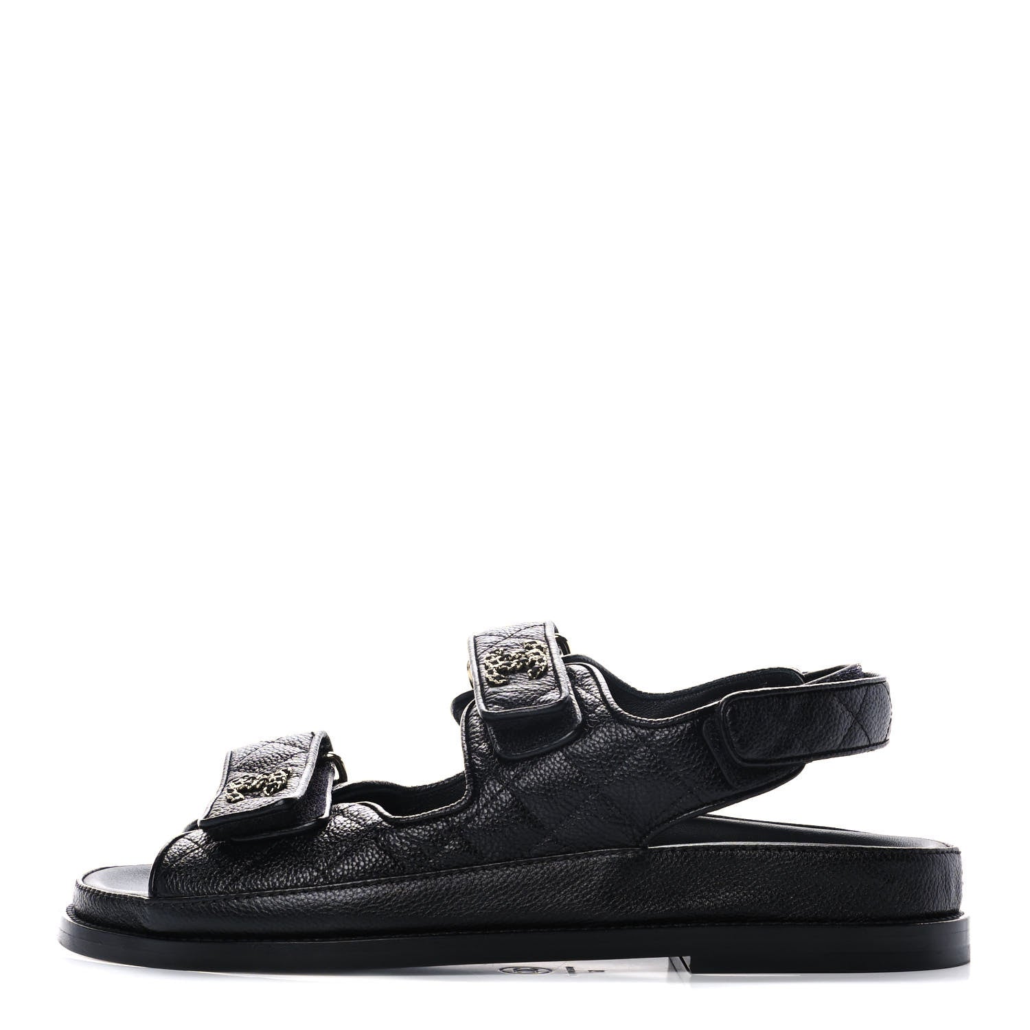 Chanel Grained Calfskin Velcro Dad Sandals 37 Black 1 of 9