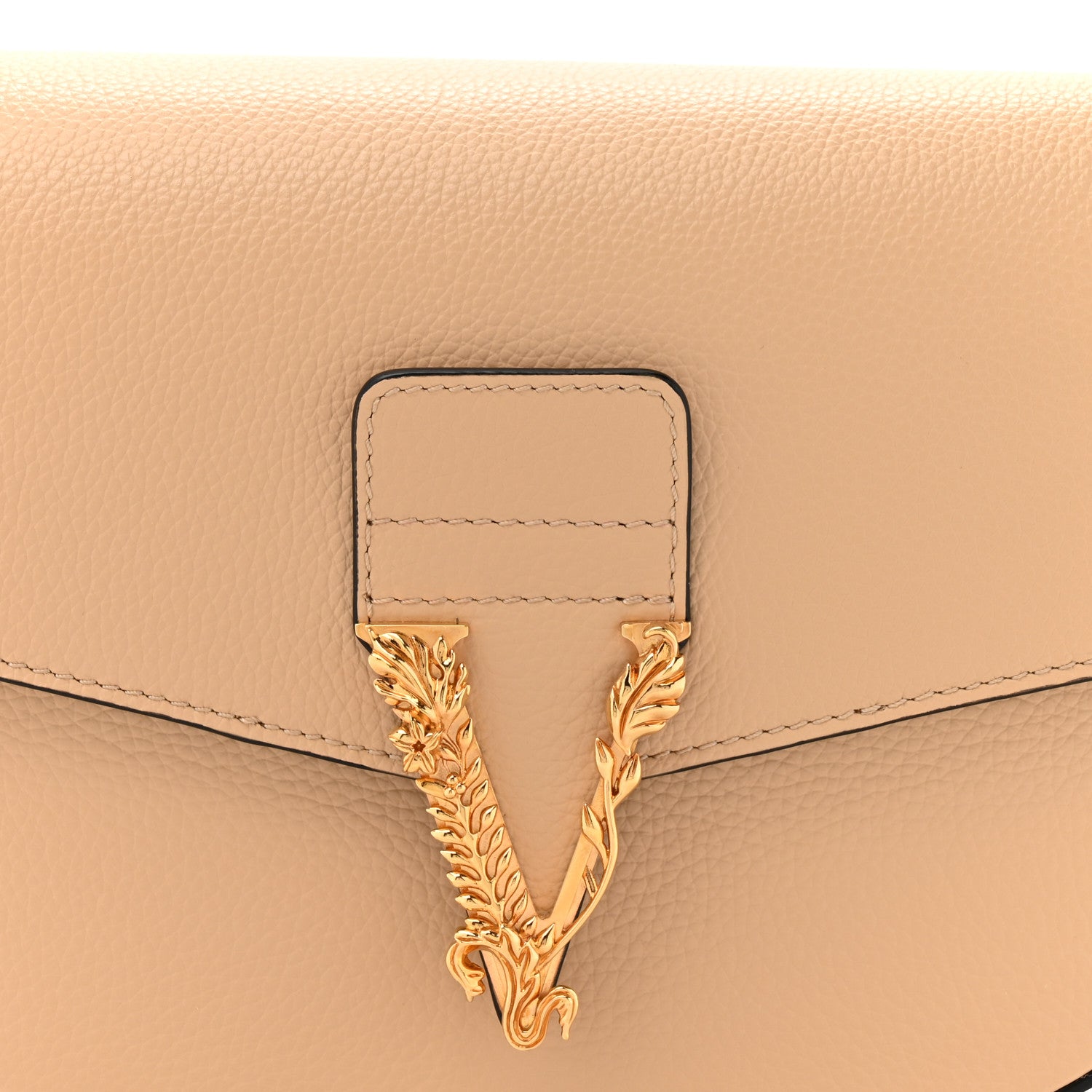 Versace Grained Calfskin Virtus Shoulder Bag Beige 7 of 11