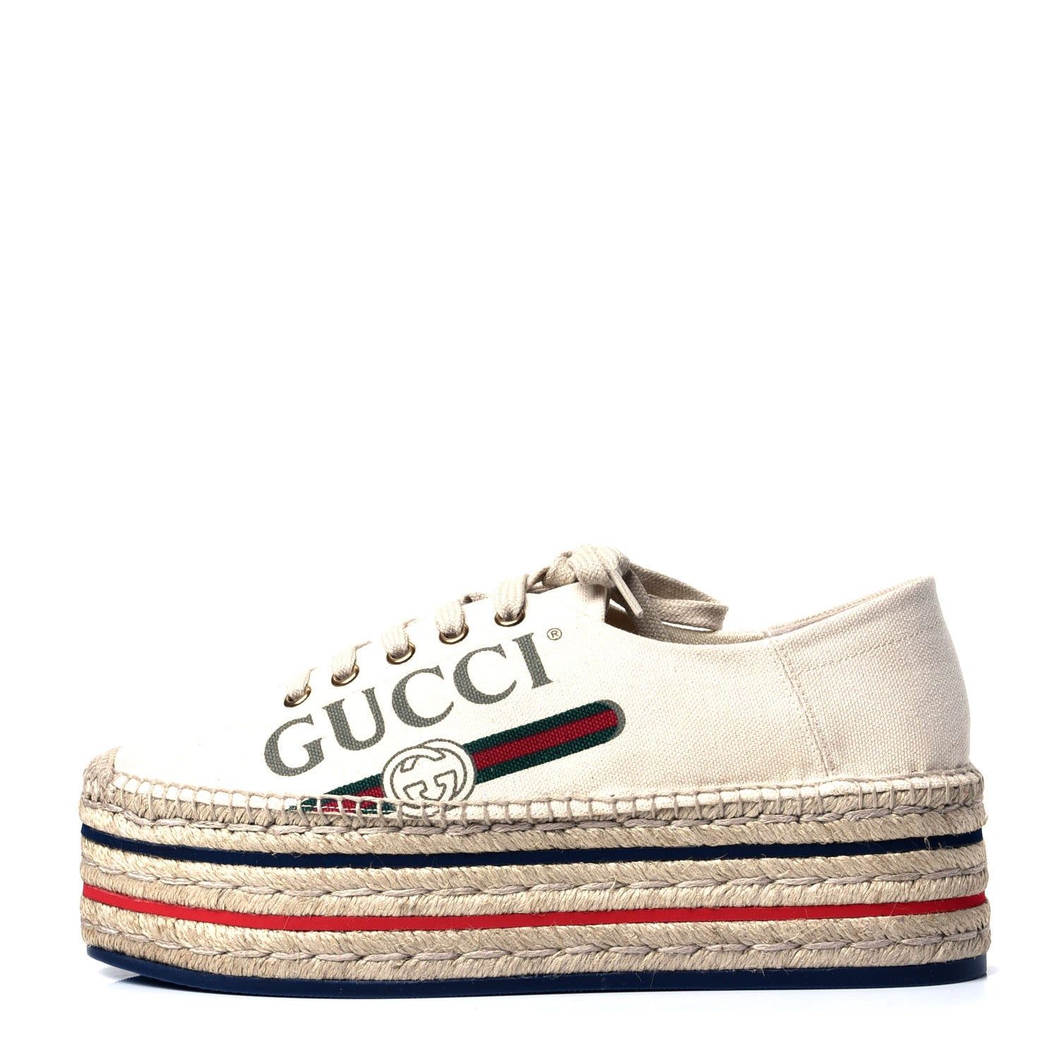 Gucci Canvas Logo Lace-Up Platform Espadrilles 40.5 Greggio Grege 1 of 6