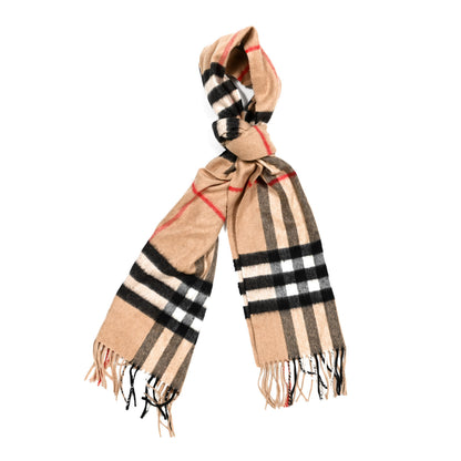 Burberry Cashmere Giant Check Fringe Scarf Camel 1 of 4