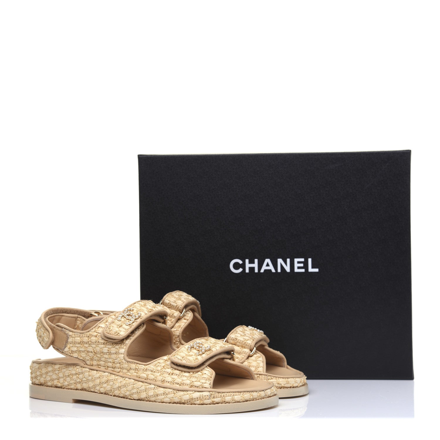 Chanel Braided Fabric Velcro Dad Sandals 39 Beige 11 of 11