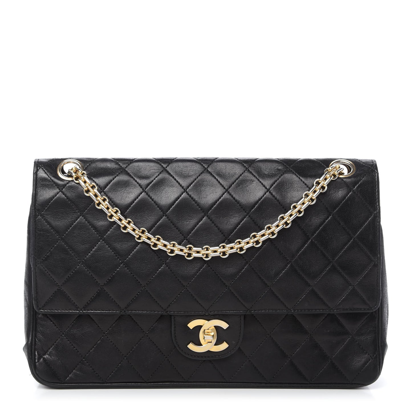 Lambskin Quilted Medium Double Flap Bijoux Chain Black