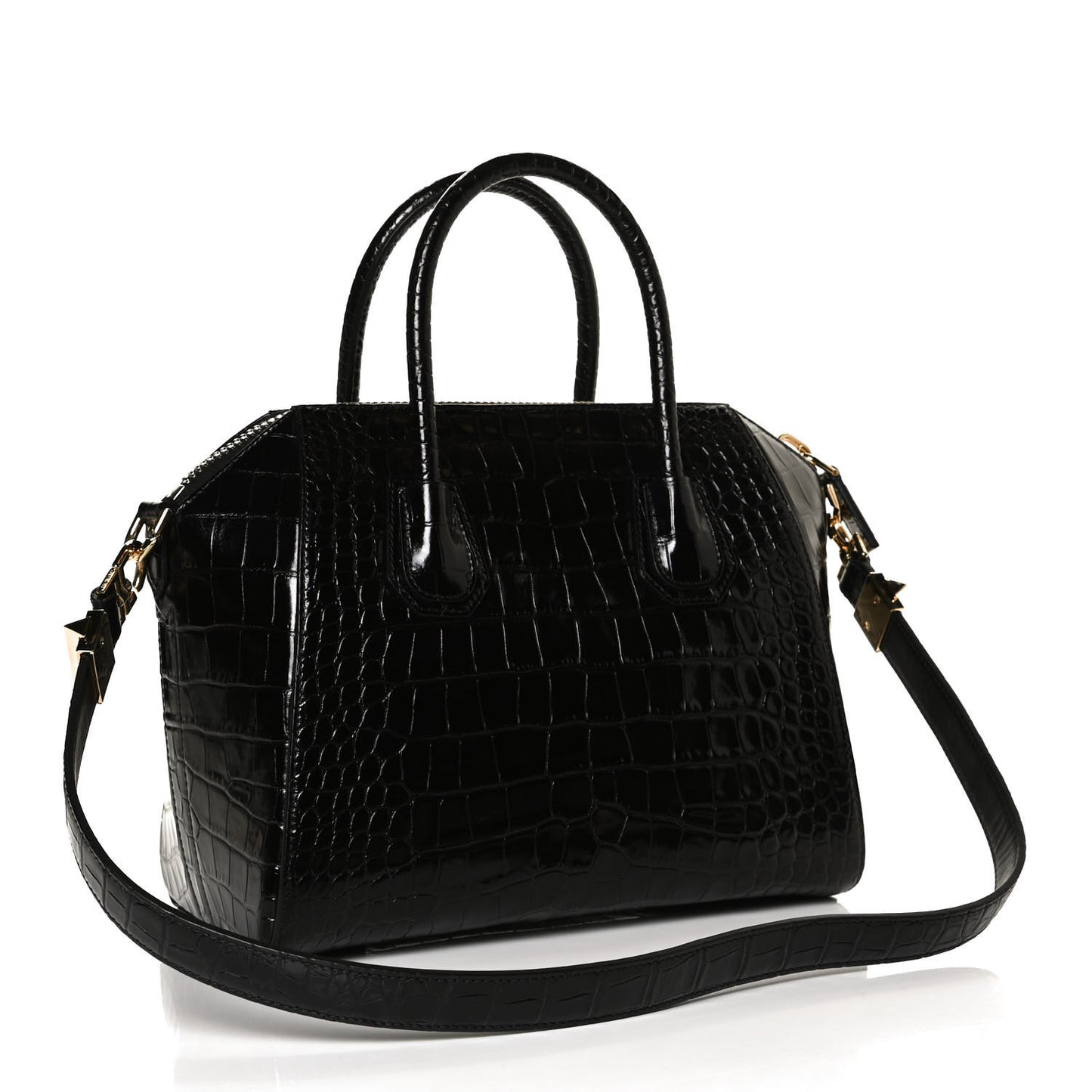 Calfskin Crocodile Embossed Small Antigona Black