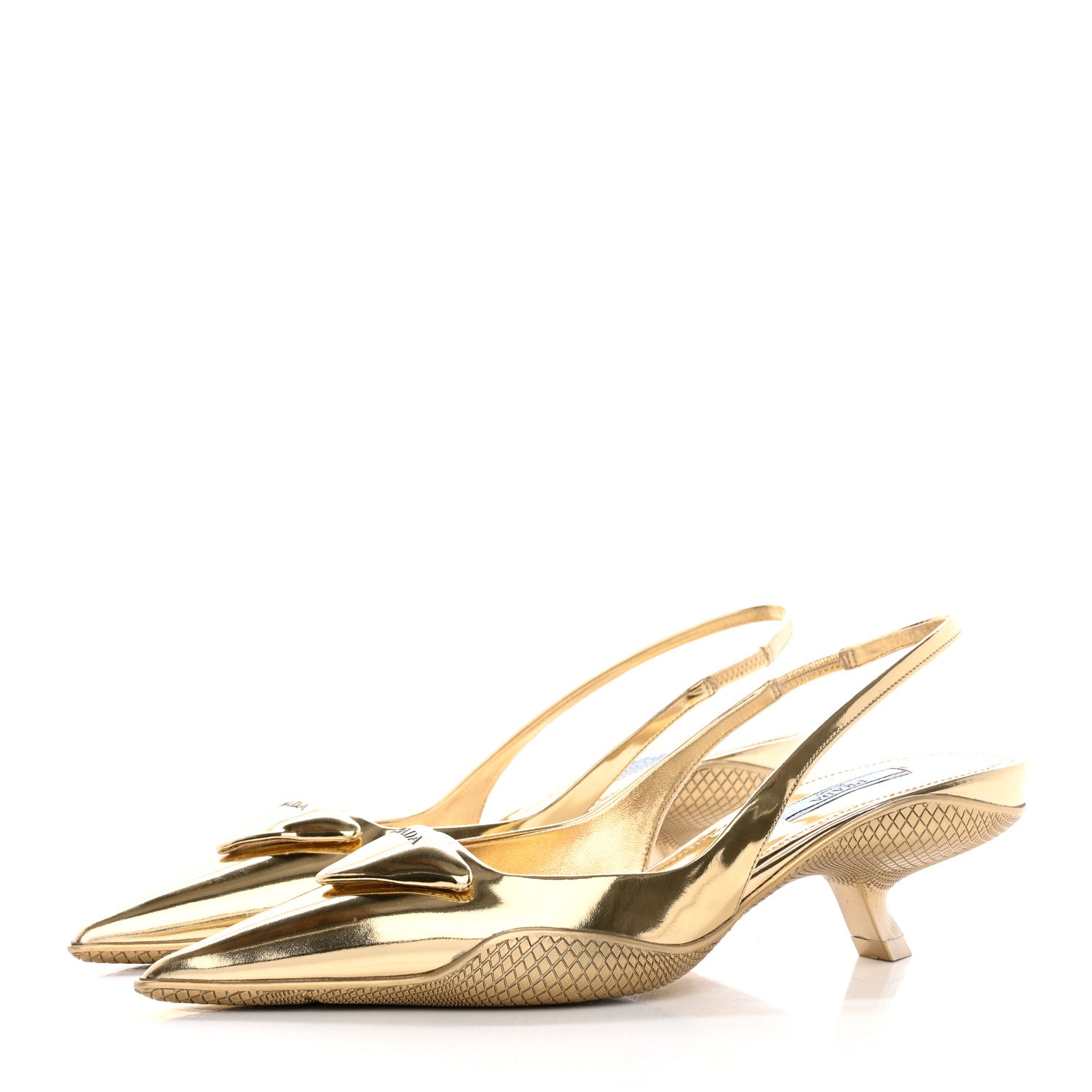 Prada Spazzolato Triangle Logo Pointed Toe 45mm Slingback Pumps 36 Platino 3 of 12