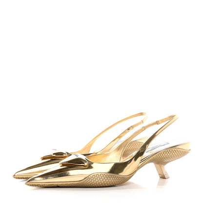 Prada Spazzolato Triangle Logo Pointed Toe 45mm Slingback Pumps 36 Platino 3 of 12