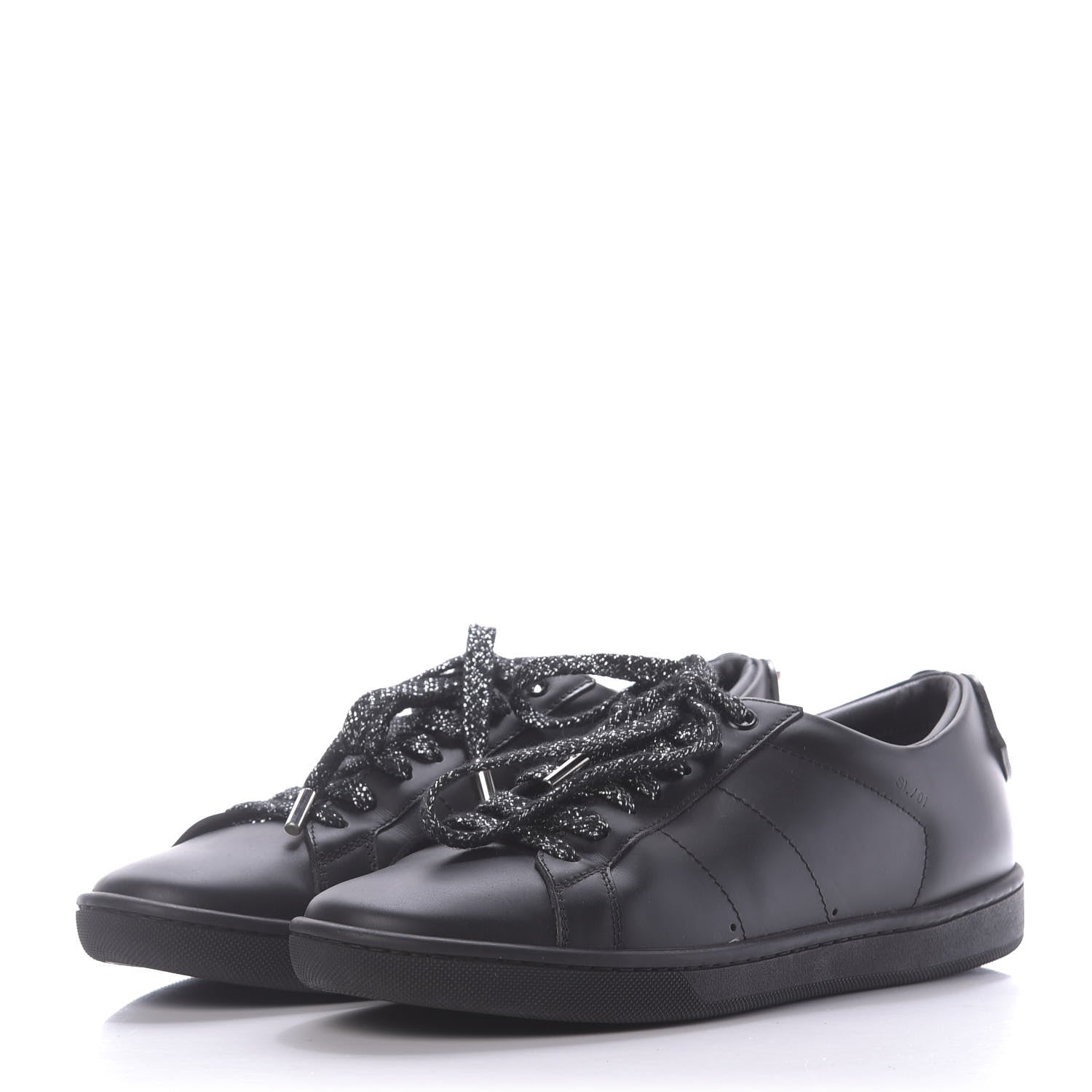 Saint Laurent Calfskin Metallic Ayers Signature Court Lips Sneakers 38 Oro Moon Black 3 of 10