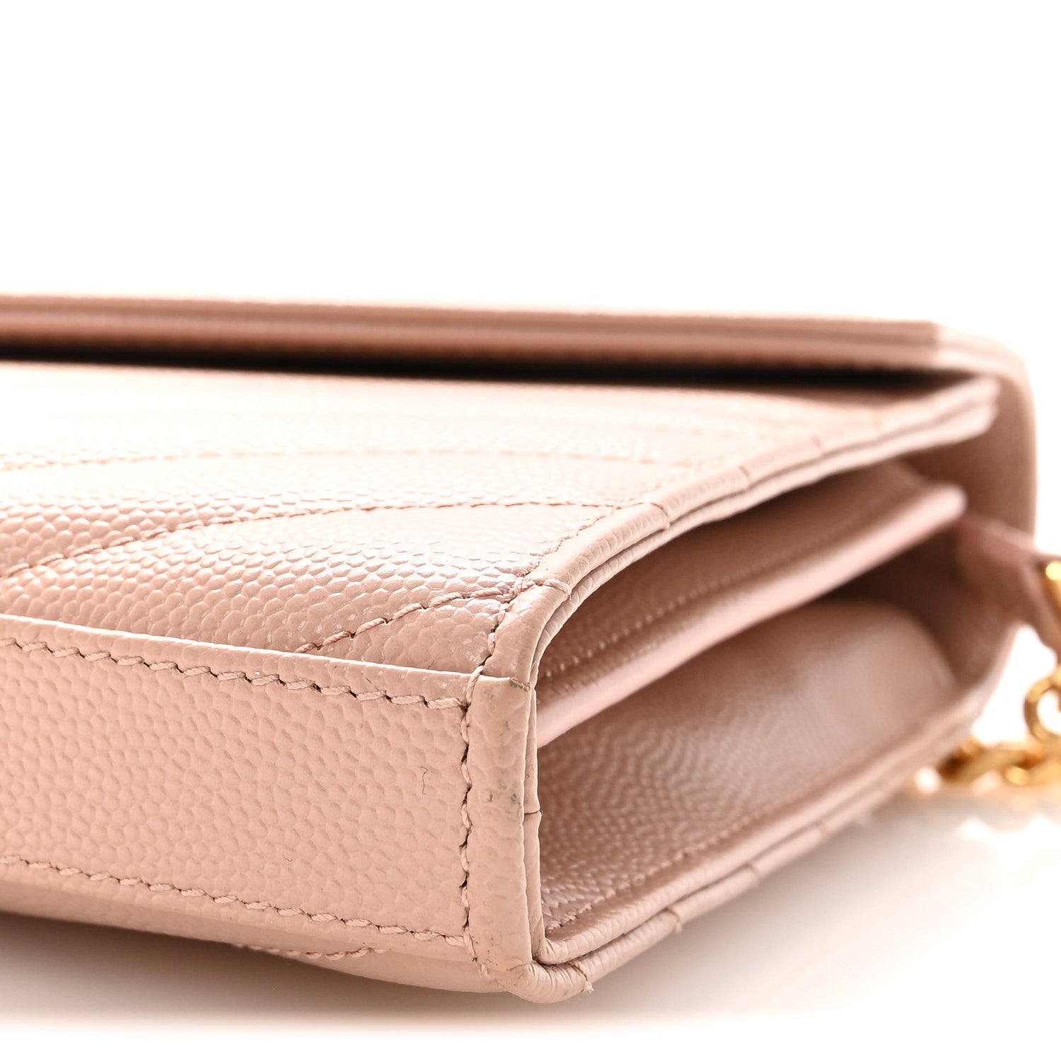 Saint Laurent Grain De Poudre Matelasse Chevron Monogram Chain Wallet Pale Blush 9 of 9