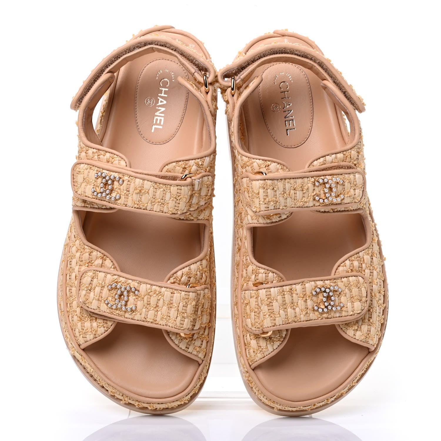 Chanel Braided Fabric Velcro Dad Sandals 38 Beige 6 of 10