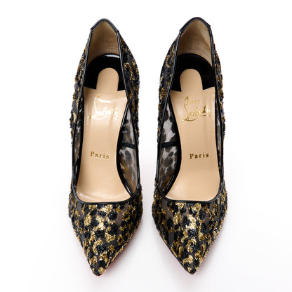 Christian Louboutin Leopard Chiffon Pigalle Follies 120 Pumps 38.5 Gold 2 of 8