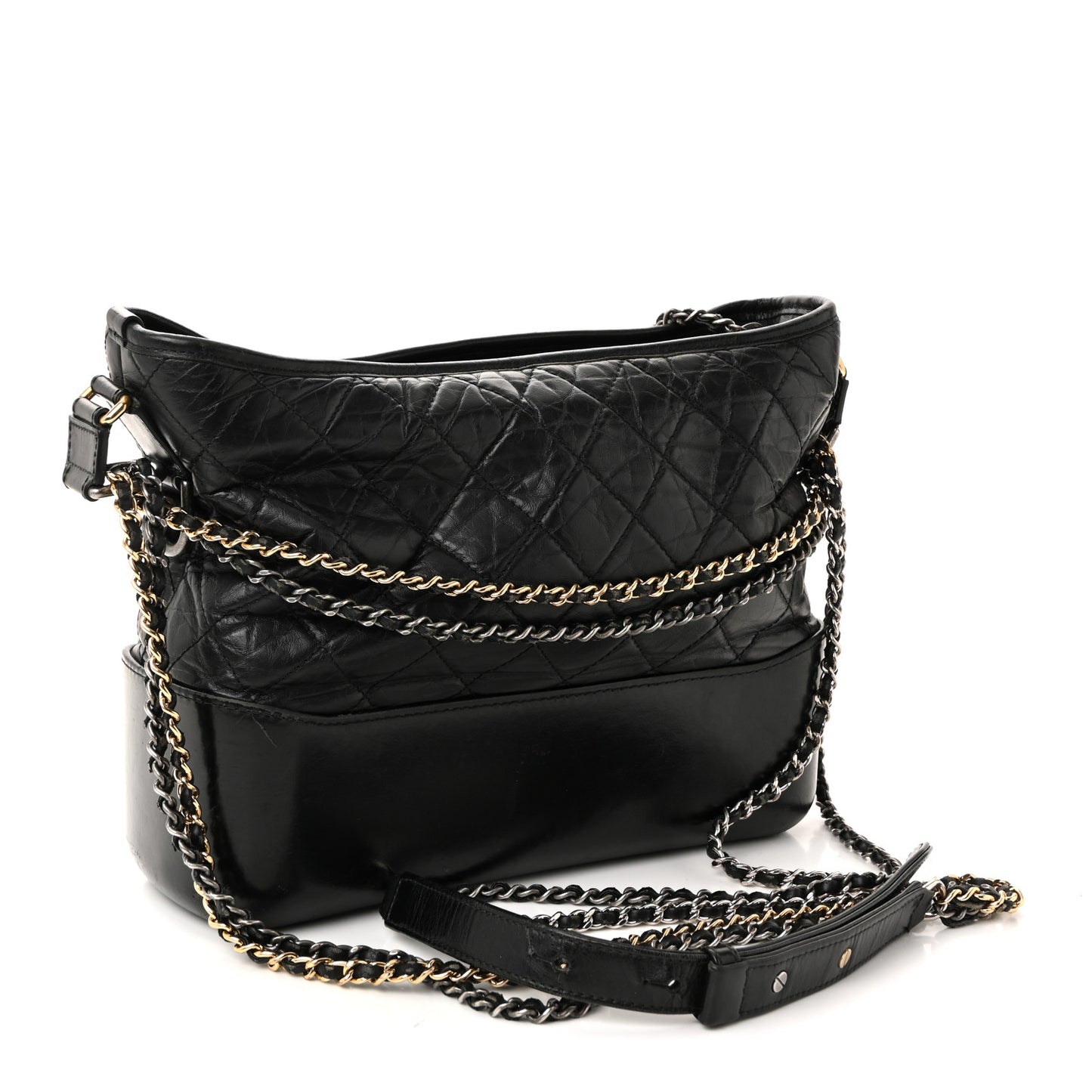 Aged Calfskin Quilted Medium Gabrielle Hobo Black