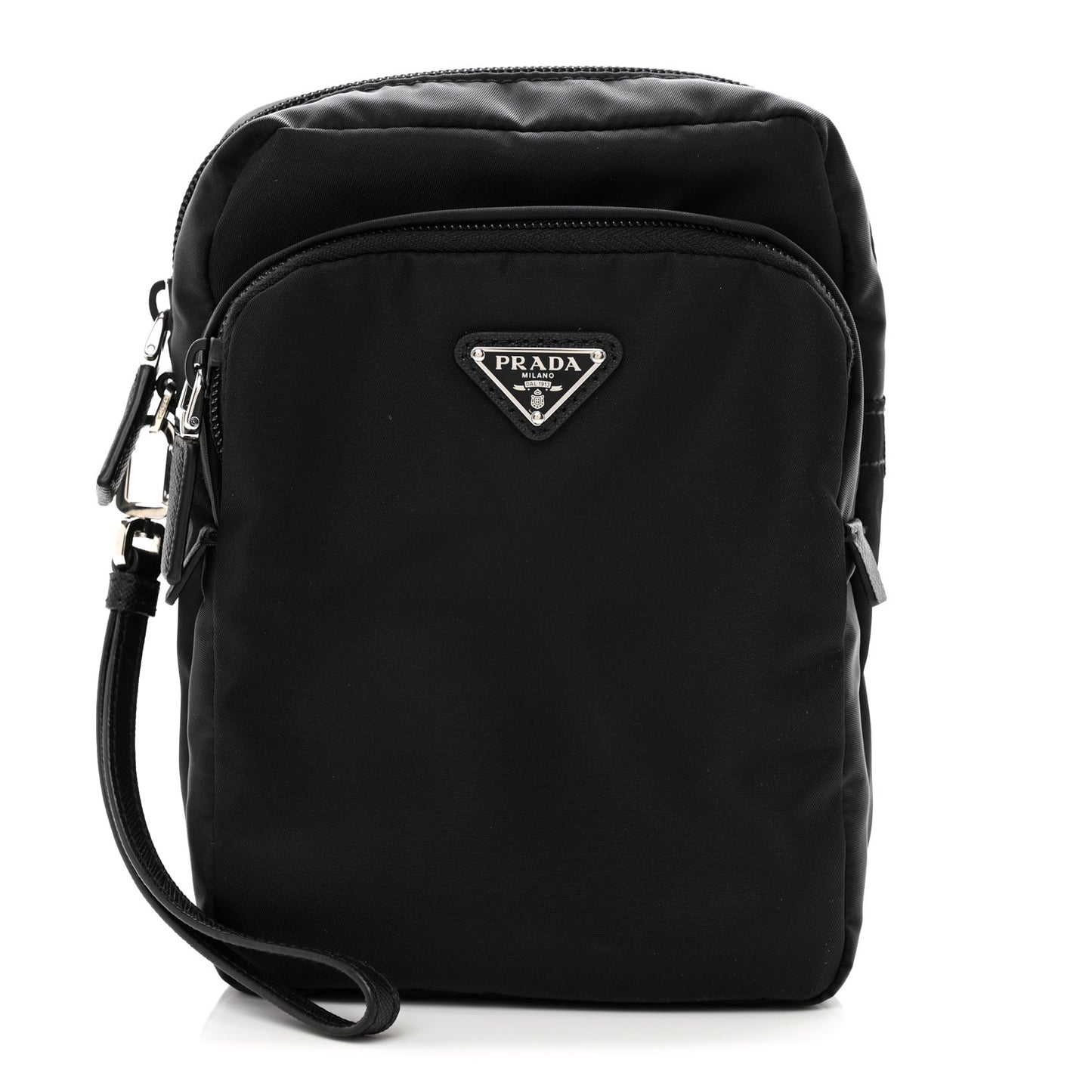 Tessuto Nylon Saffiano Vertical Wristlet Pouch Black