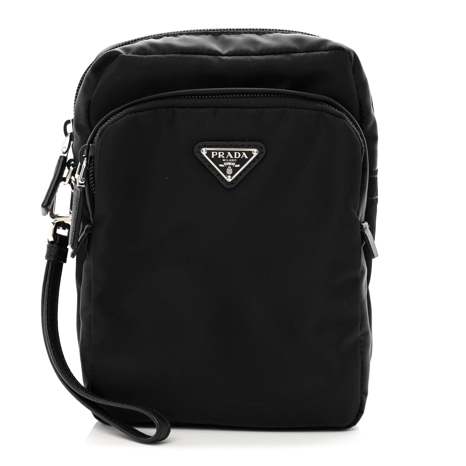 Prada Tessuto Nylon Saffiano Vertical Wristlet Pouch Black 1 of 6