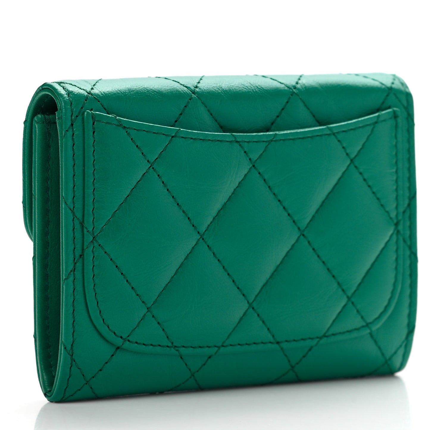 Aged Calfskin Quilted Reissue Card Holder Wallet Green