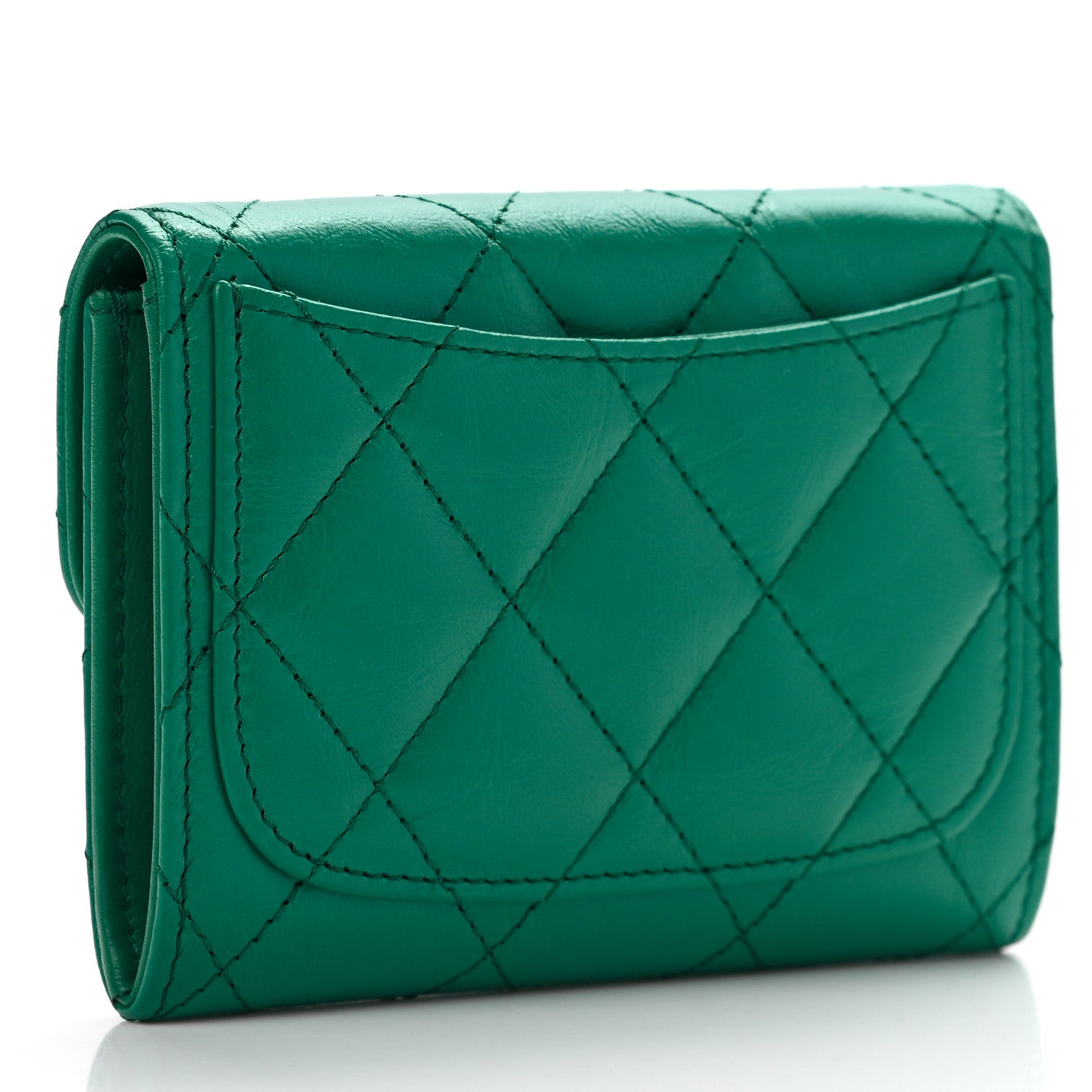 Chanel Aged Calfskin Quilted Reissue Card Holder Wallet Green 3 of 8