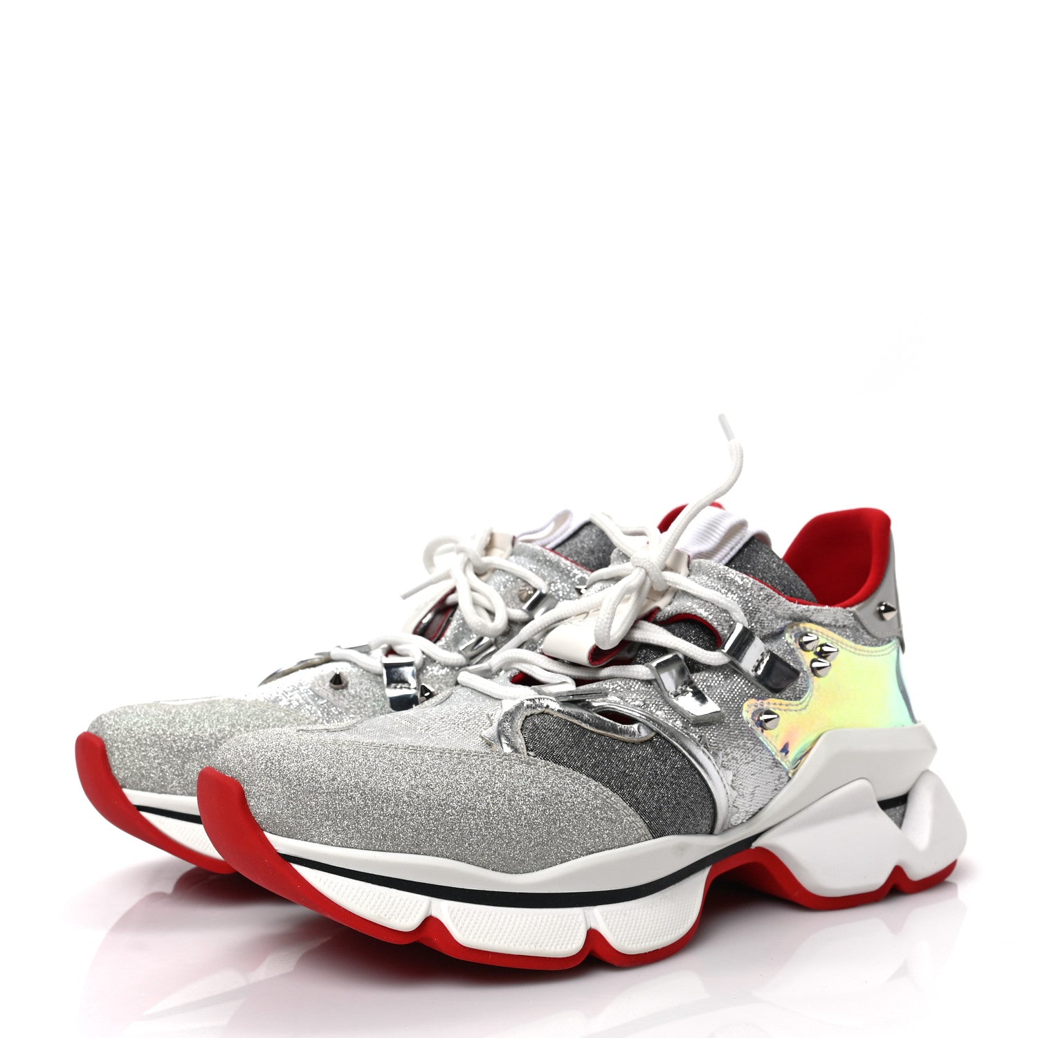Christian Louboutin Glitter Donna Red Runner Flat Sneaker 39 Silver 3 of 9