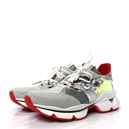 Christian Louboutin Glitter Donna Red Runner Flat Sneaker 39 Silver 3 of 9