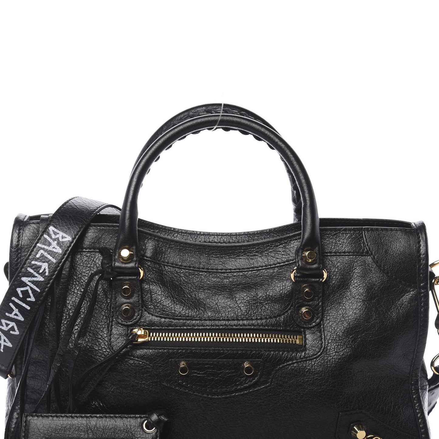 Agneau Classic Gold Hardware S City Graffiti Logo Strap Black